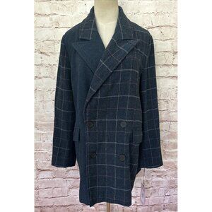 Avec Les Filles Womens L Mixed Plaid Double Breasted Blazer Jacket Black Blue